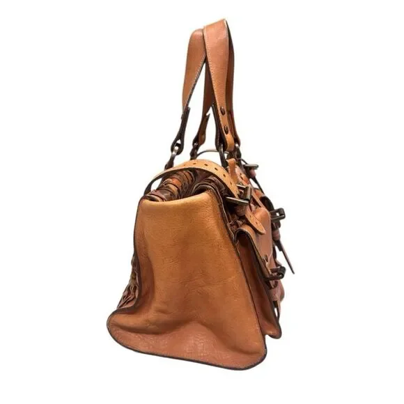 Mulberry Camel Cognac & Taupe Interlocking Woven Leather Roxanne Tote Bag Y2K - Picture 3 of 16